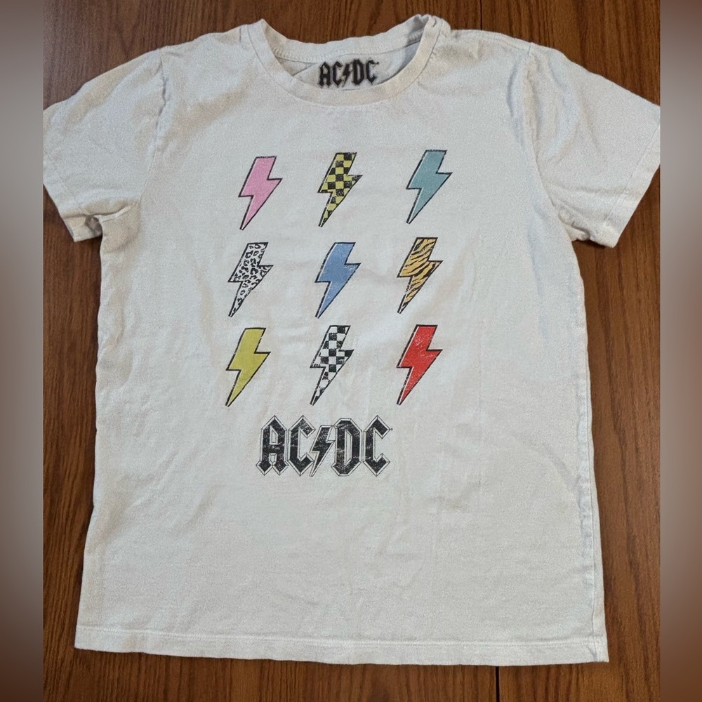 AC/DC Women’s Tee with Colorful Lightning Bolts